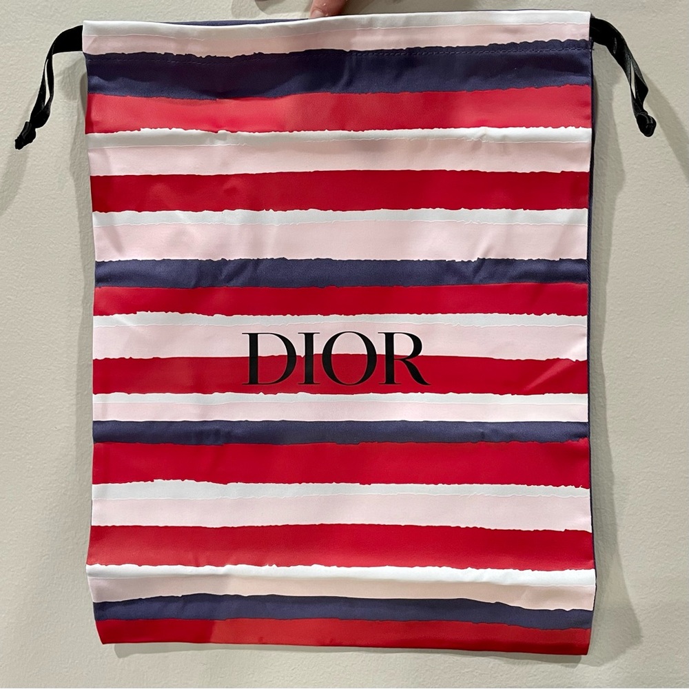 DIOR Drawstring Striped Summer Travel Pouch Bag Medium Size NEW